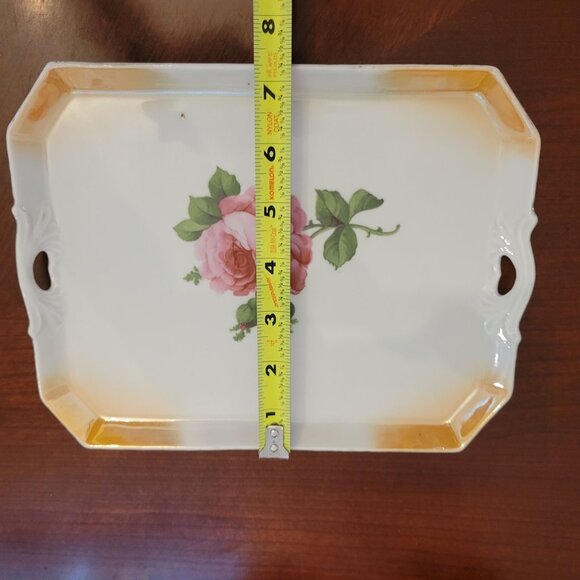 Vintage German Porcelain Tray With Pink Rose Design & Gold Accents - Picture 8 of 8